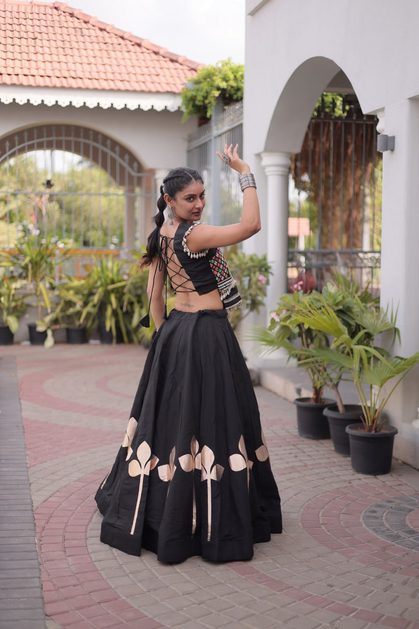 Roman Silk Pan Patti Gota Work Lehenga Set