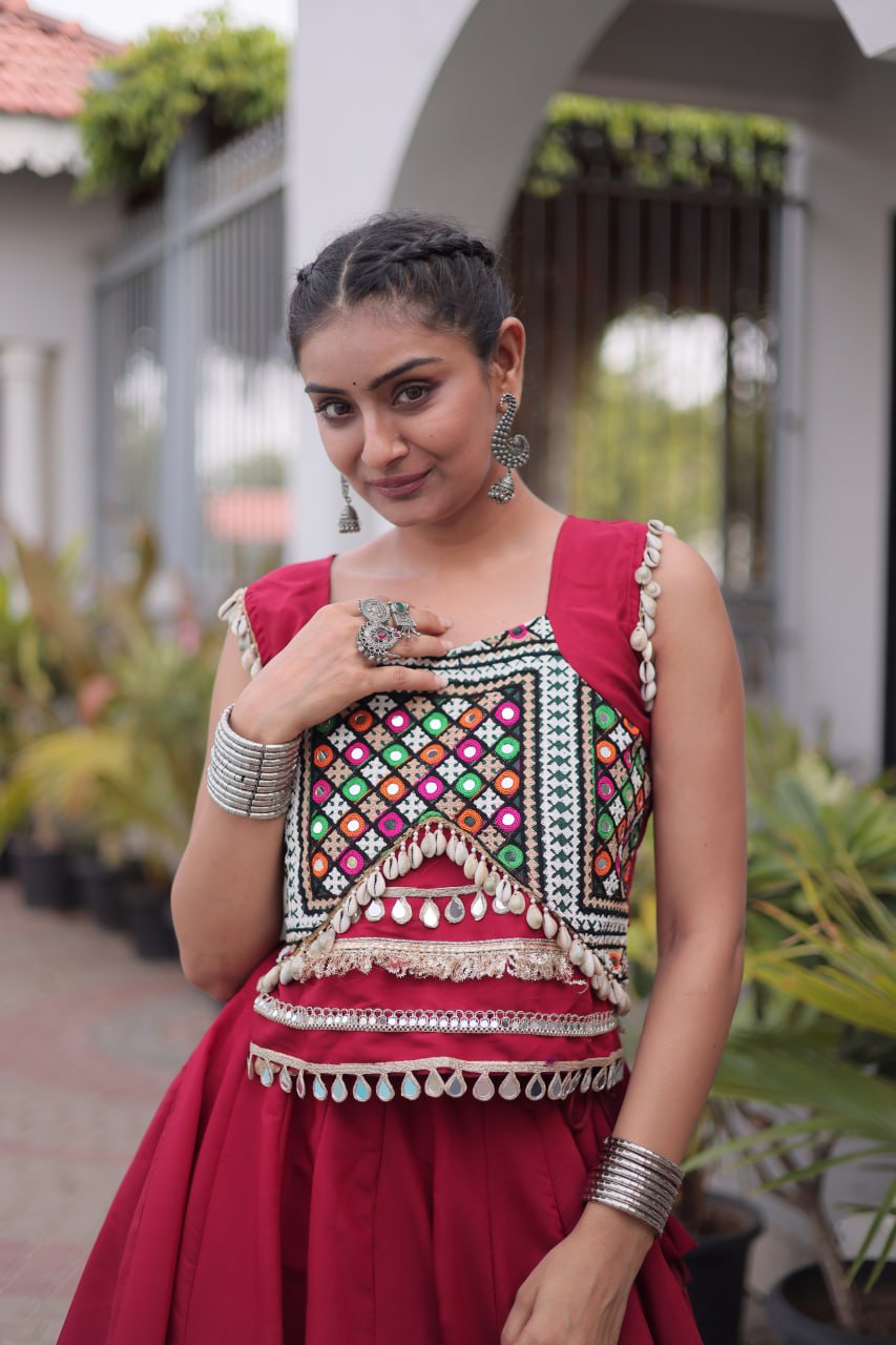 Roman Silk Pan Patti Gota Work Lehenga Set