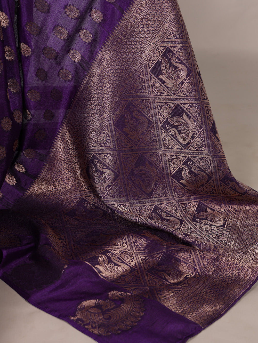 Purple roop silk saree with zari weaving unstitched lace blouse