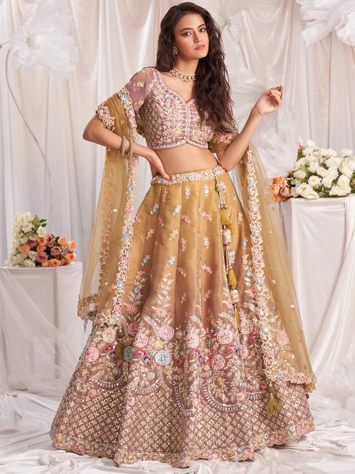 Rose Gold Bridel net and Gotapatti & Moti embroidery Semi-Stitched Lehenga choli & Dupatta