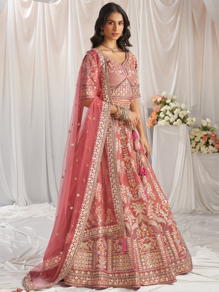 Rose Gold Bridel net and Gotapatti & Moti embroidery Semi-Stitched Lehenga choli & Dupatta