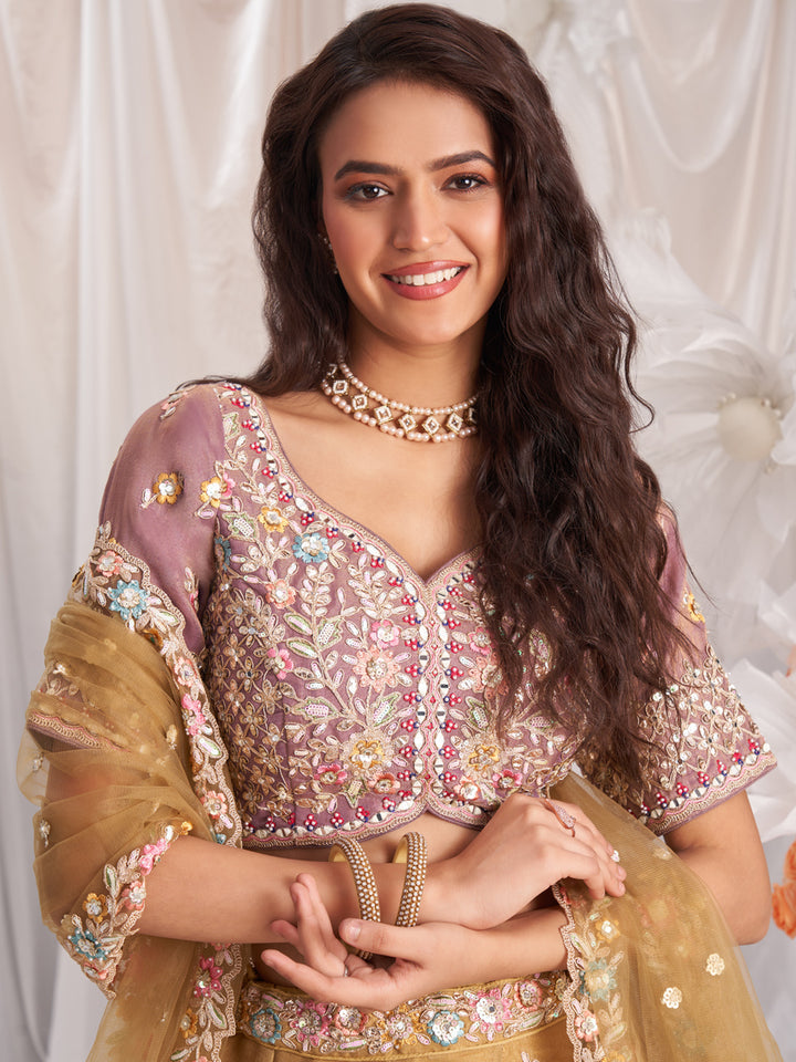 Rose Gold Bridel net and Gotapatti & Moti embroidery Semi-Stitched Lehenga choli & Dupatta