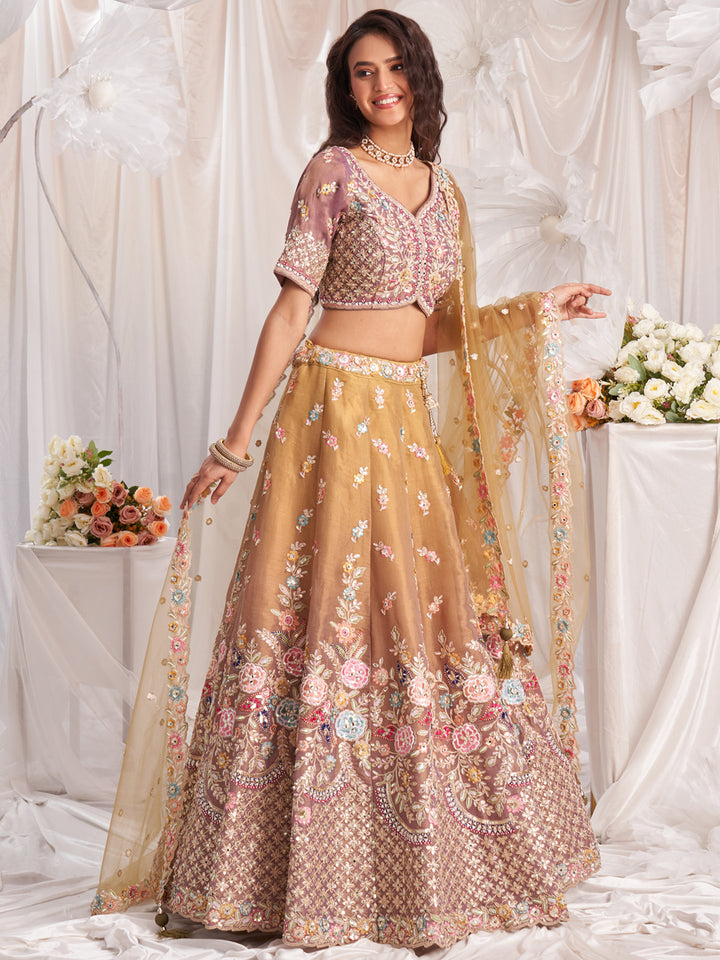 Rose Gold Bridel net and Gotapatti & Moti embroidery Semi-Stitched Lehenga choli & Dupatta