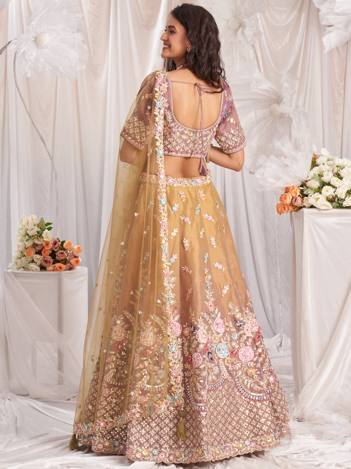 Rose Gold Bridel net and Gotapatti & Moti embroidery Semi-Stitched Lehenga choli & Dupatta