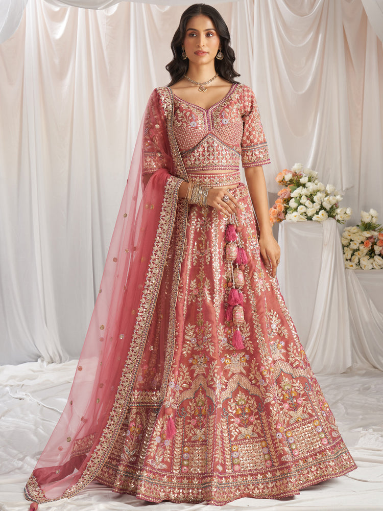 Rose Gold Bridel net and Gotapatti & Moti embroidery Semi-Stitched Lehenga choli & Dupatta