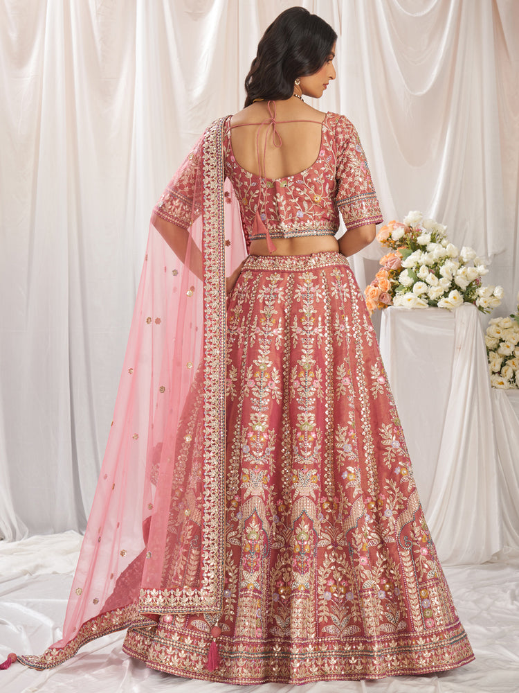Rose Gold Bridel net and Gotapatti & Moti embroidery Semi-Stitched Lehenga choli & Dupatta
