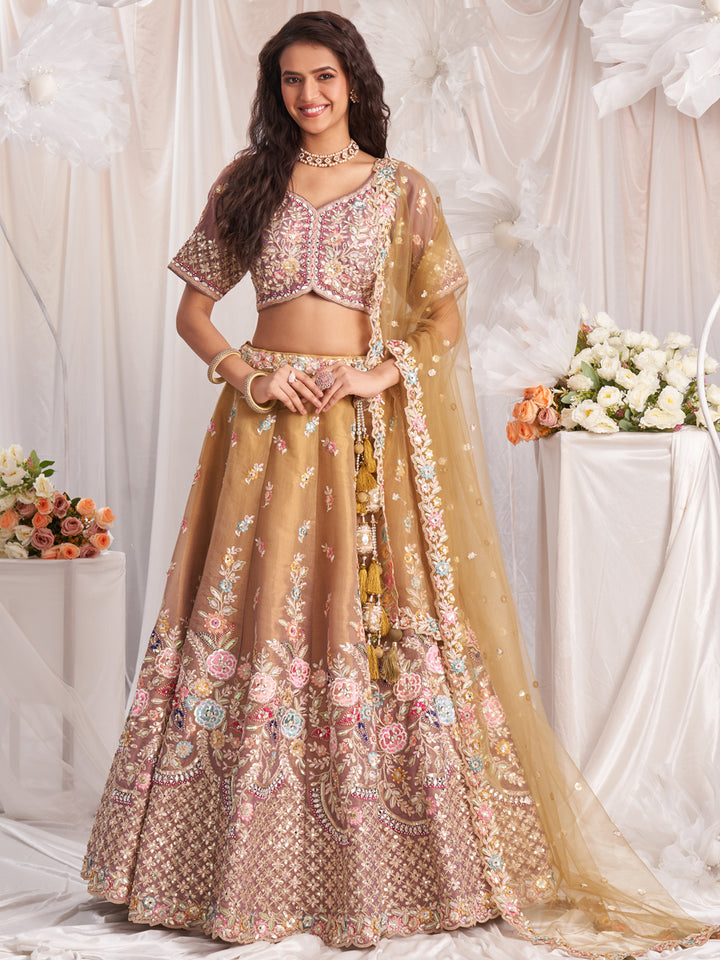 Rose Gold Bridel net and Gotapatti & Moti embroidery Semi-Stitched Lehenga choli & Dupatta