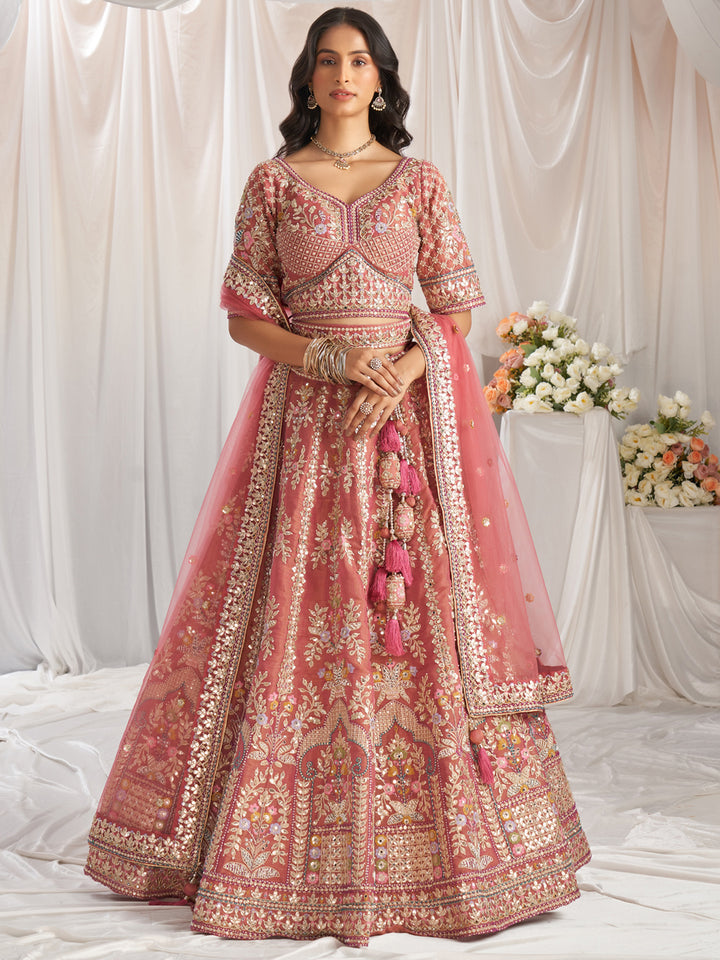 Rose Gold Bridel net and Gotapatti & Moti embroidery Semi-Stitched Lehenga choli & Dupatta