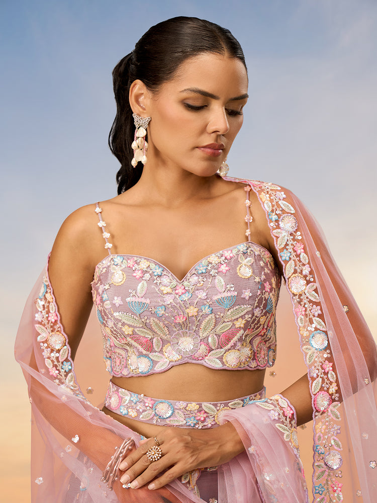 Rose Gold Chiffon Sequins and thread embroidery Semi-Stitched Lehenga choli & Dupatta