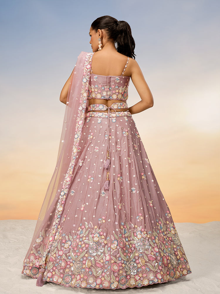 Rose Gold Chiffon Sequins and thread embroidery Semi-Stitched Lehenga choli & Dupatta