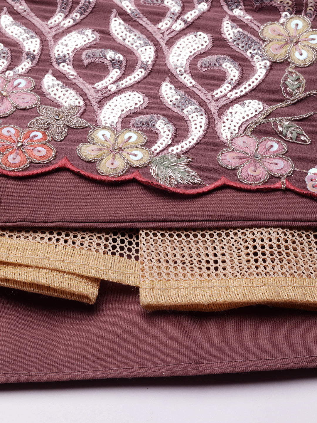 Rose Gold Chinon Sequins embroidery Semi-Stitched Lehenga choli & Dupatta