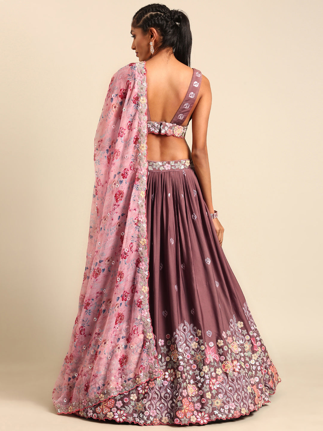 Rose Gold Chinon Sequins embroidery Semi-Stitched Lehenga choli & Dupatta
