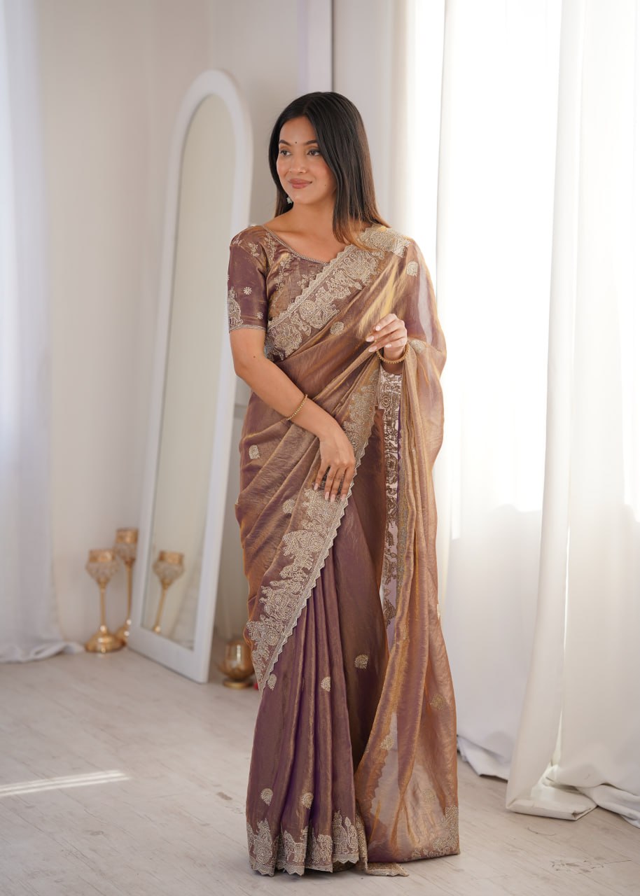 Rose Gold Designer Fendy Crush Saree