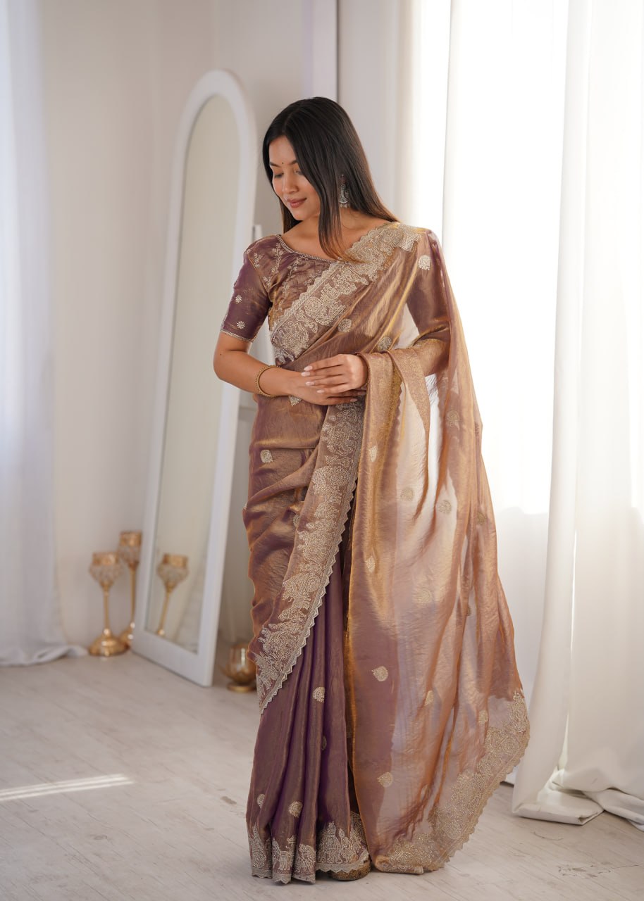 Rose Gold Designer Fendy Crush Saree