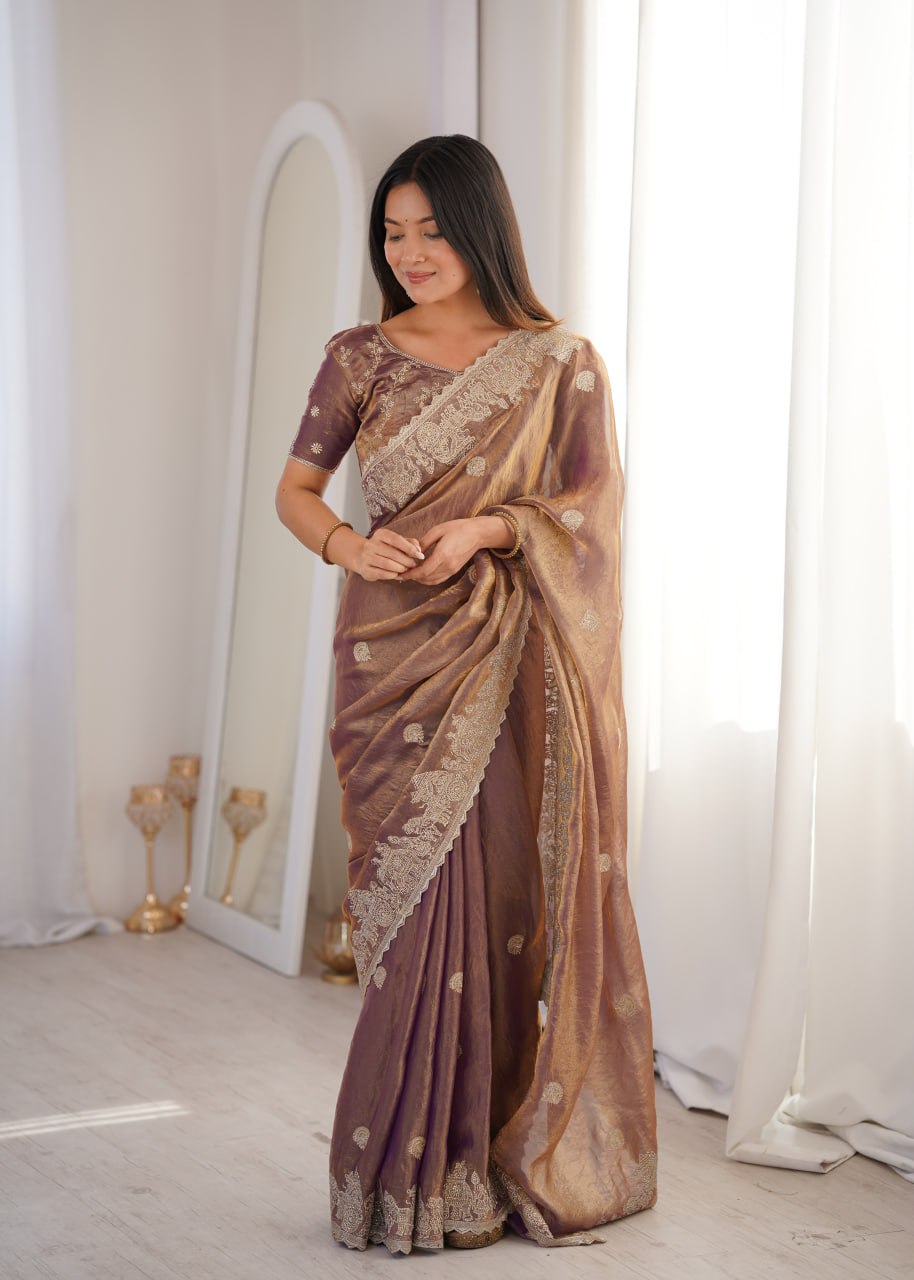 Rose Gold Designer Fendy Crush Saree