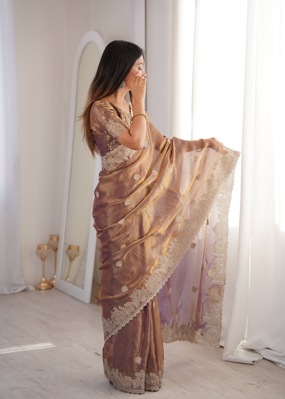 Rose Gold Designer Fendy Crush Saree