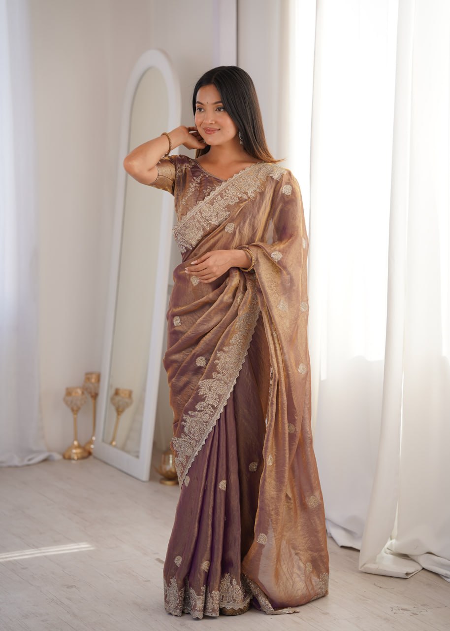Rose Gold Designer Fendy Crush Saree