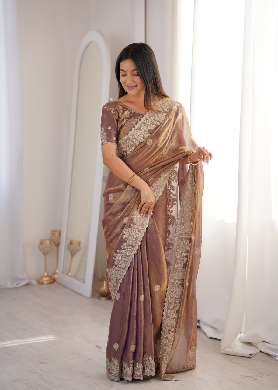 Rose Gold Designer Fendy Crush Saree