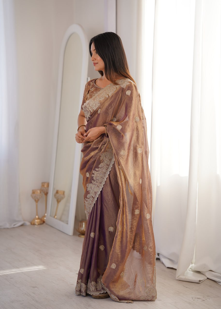 Rose Gold Designer Fendy Crush Saree