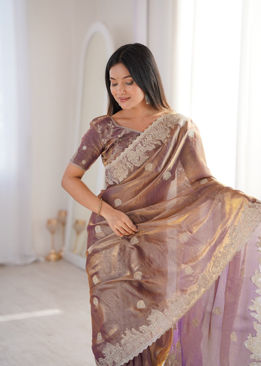 Rose Gold Designer Fendy Crush Saree
