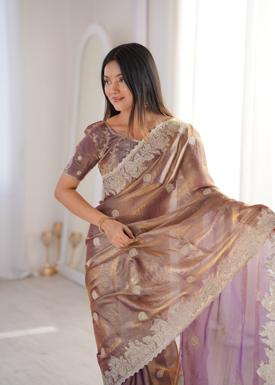 Rose Gold Designer Fendy Crush Saree