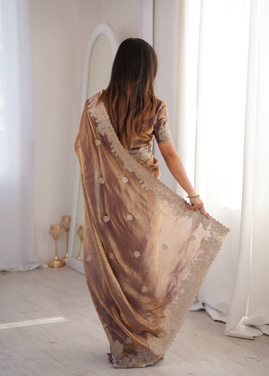 Rose Gold Designer Fendy Crush Saree