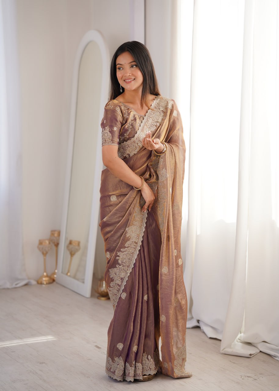 Rose Gold Designer Fendy Crush Saree