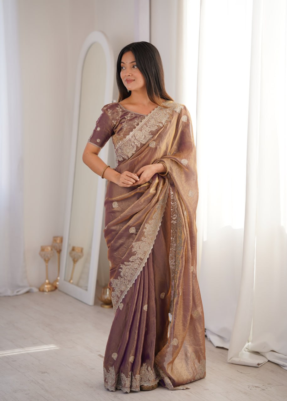 Rose Gold Designer Fendy Crush Saree