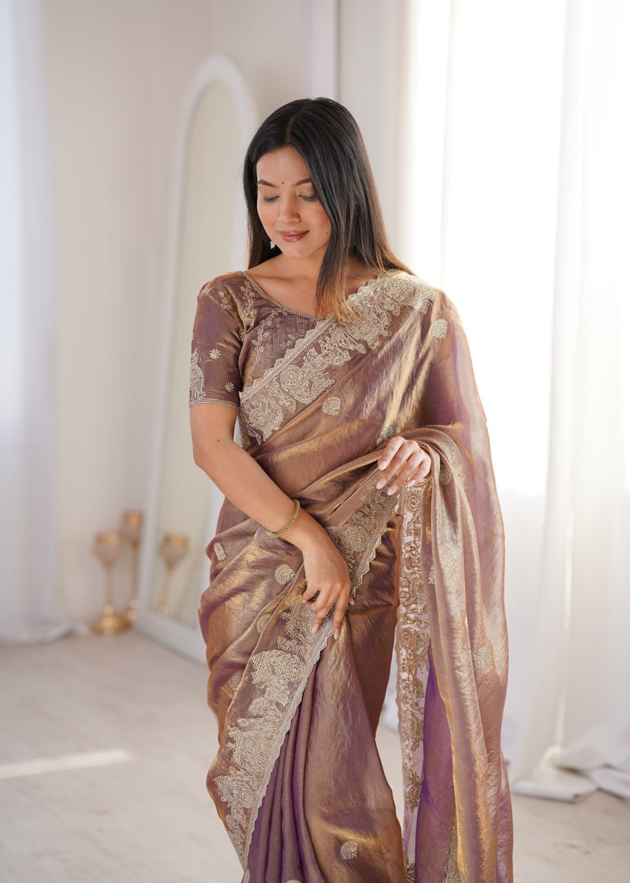 Rose Gold Designer Fendy Crush Saree