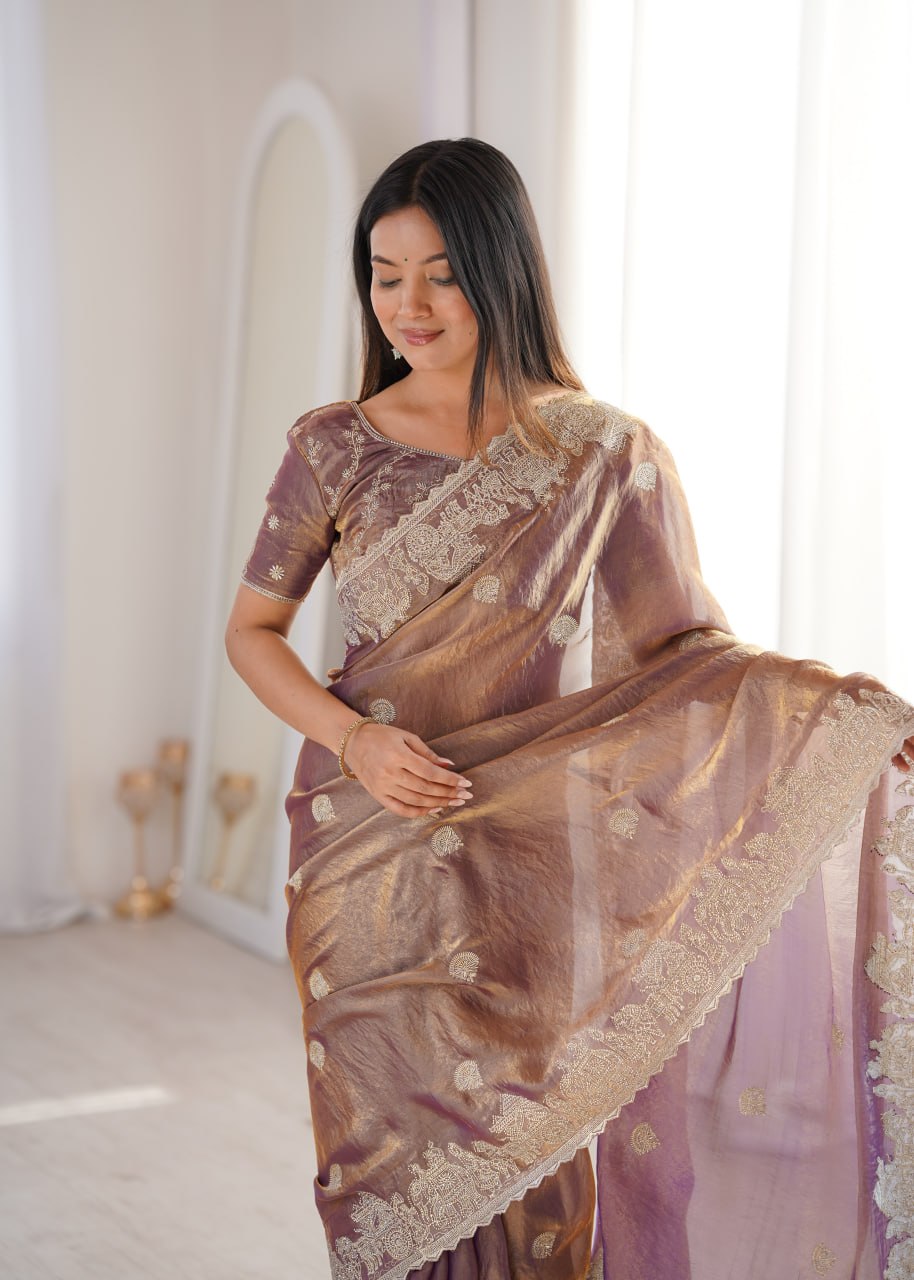 Rose Gold Designer Fendy Crush Saree