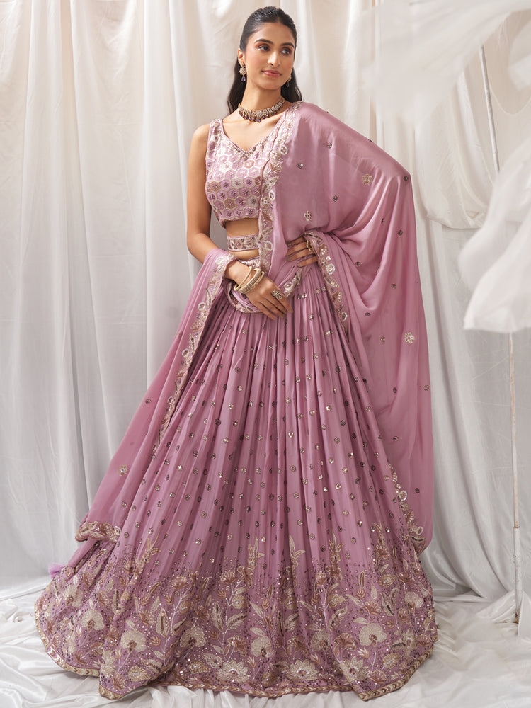 Rose Gold Georgette Sequin embroidery Semi-Stitched Lehenga choli & Dupatta