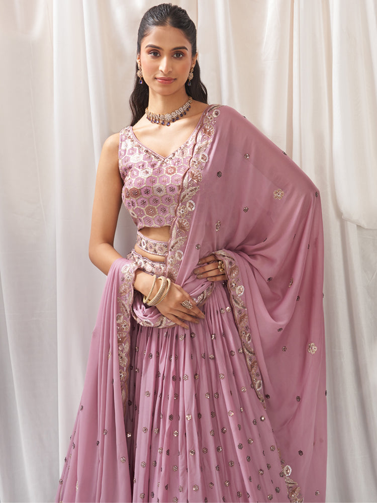 Rose Gold Georgette Sequin embroidery Semi-Stitched Lehenga choli & Dupatta