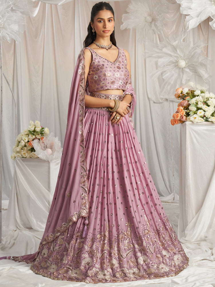 Rose Gold Georgette Sequin embroidery Semi-Stitched Lehenga choli & Dupatta