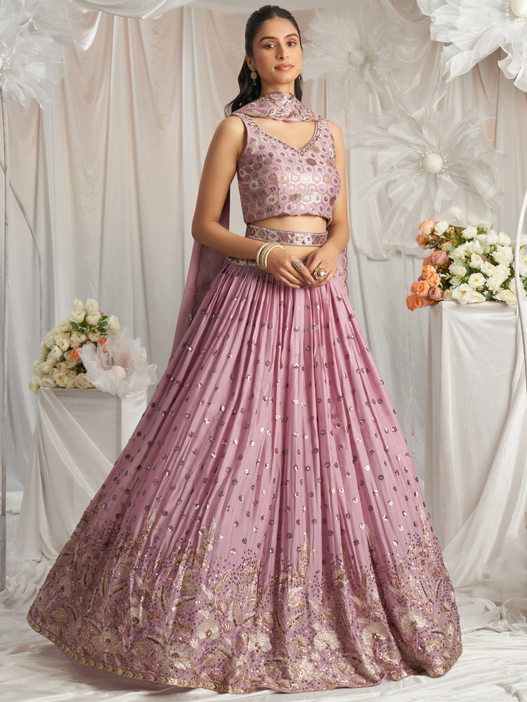 Rose Gold Georgette Sequin embroidery Semi-Stitched Lehenga choli & Dupatta