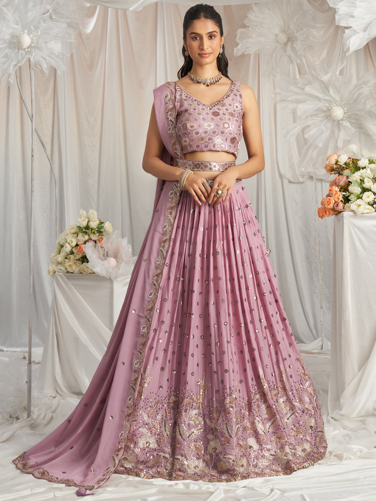 Rose Gold Georgette Sequin embroidery Semi-Stitched Lehenga choli & Dupatta