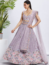 Mauve Organza Sequins, Zarkan and thread embroidery Semi-Stitched Lehenga choli & Dupatta