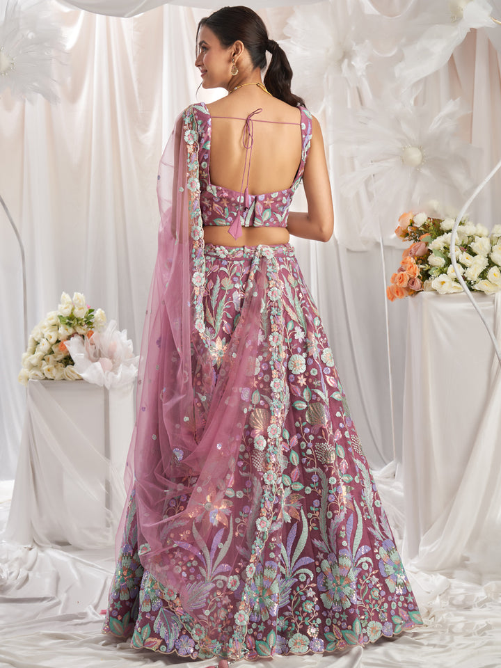 Rose Gold Net Sequins embroidery Semi-Stitched Lehenga choli & Dupatta