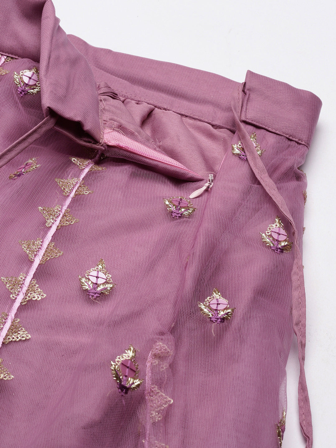 Rose Gold Net Sequinse Work Semi-Stitched Lehenga & Unstitched Blouse, Dupatta