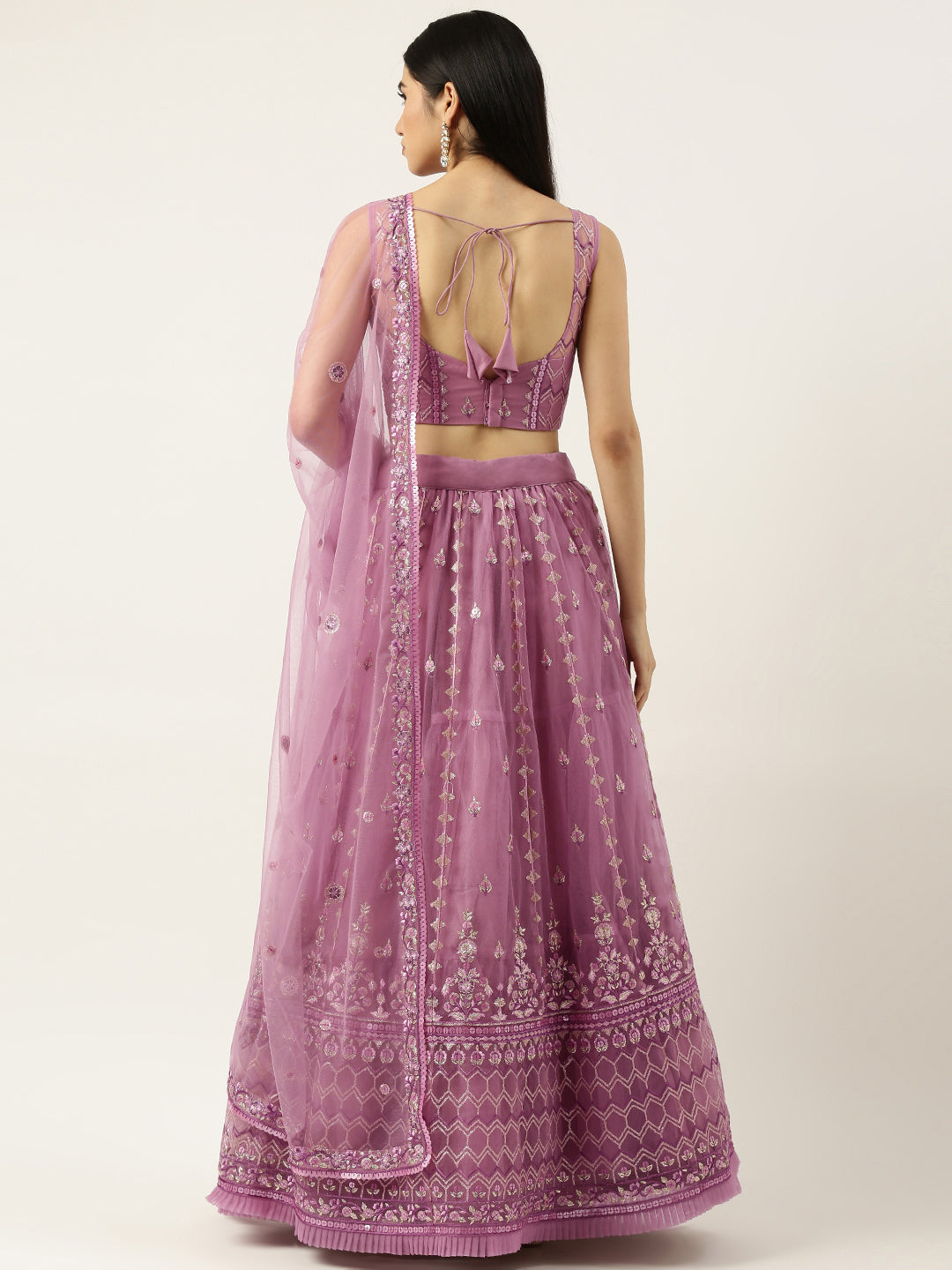 Rose Gold Net Sequinse Work Semi-Stitched Lehenga & Unstitched Blouse, Dupatta