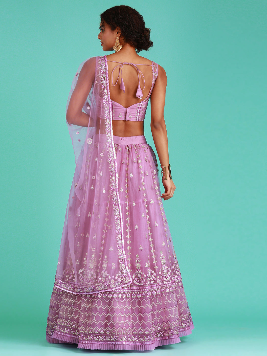 Rose Gold Net Sequinse Work Semi-Stitched Lehenga & Unstitched Blouse, Dupatta