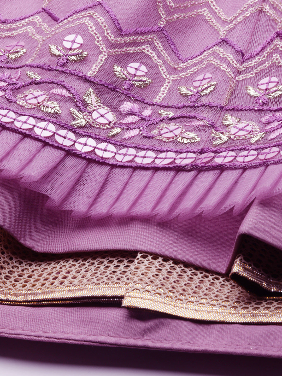 Rose Gold Net Sequinse Work Semi-Stitched Lehenga & Unstitched Blouse, Dupatta