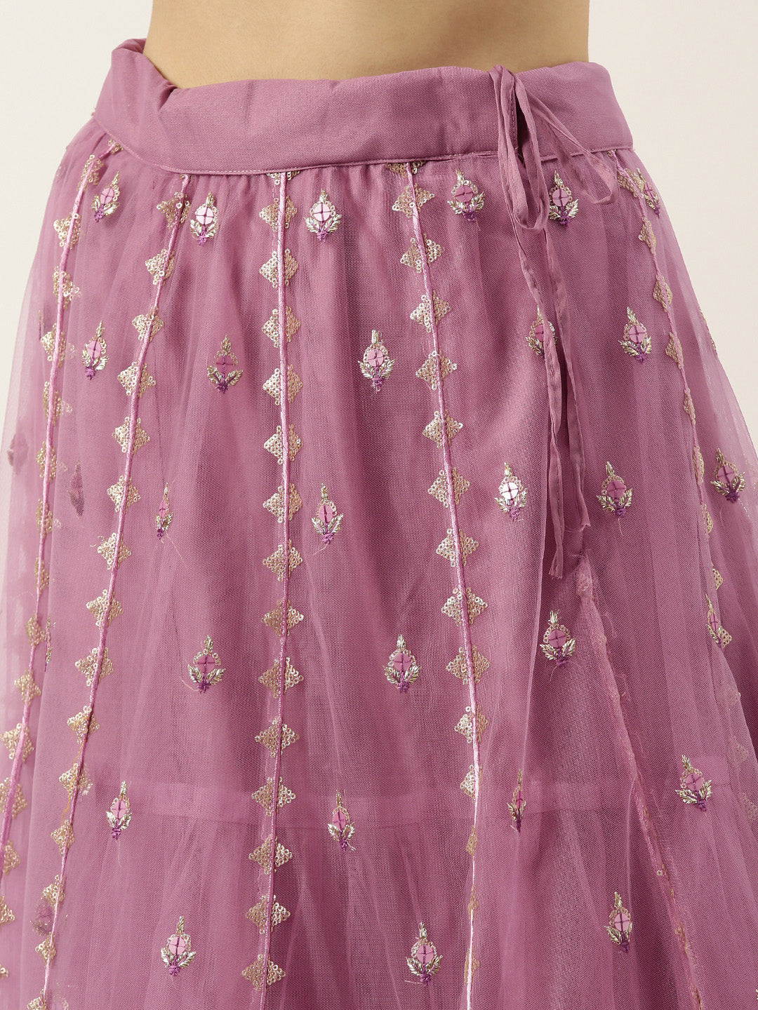 Rose Gold Net Sequinse Work Semi-Stitched Lehenga & Unstitched Blouse, Dupatta