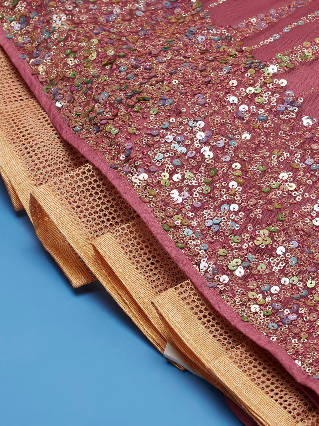 Rose Gold Net Sequinse Work Semi-Stitched Lehenga & Unstitched Blouse, Dupatta