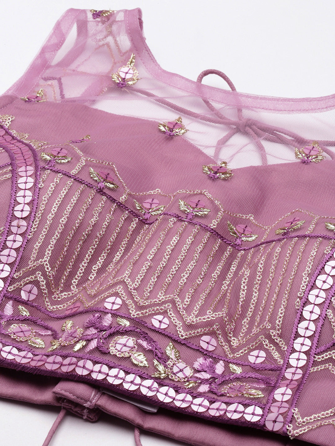 Rose Gold Net Sequinse Work Semi-Stitched Lehenga & Unstitched Blouse, Dupatta