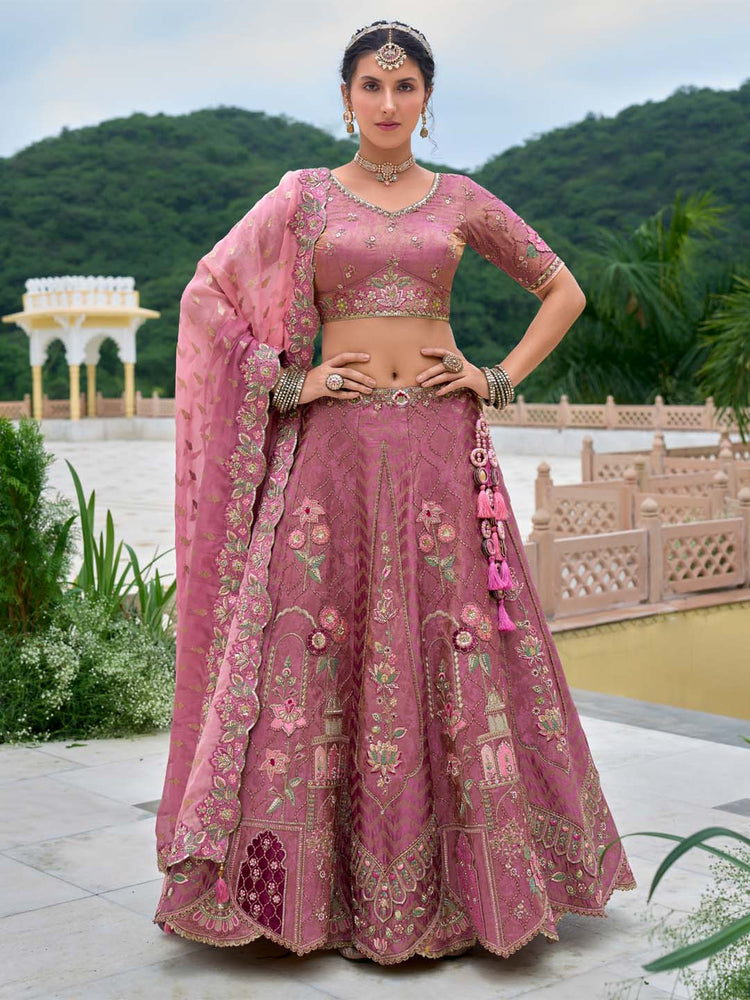 Rose gold Organza fabric Sequins work Semi-Stitched Lehenga choli & Dupatta