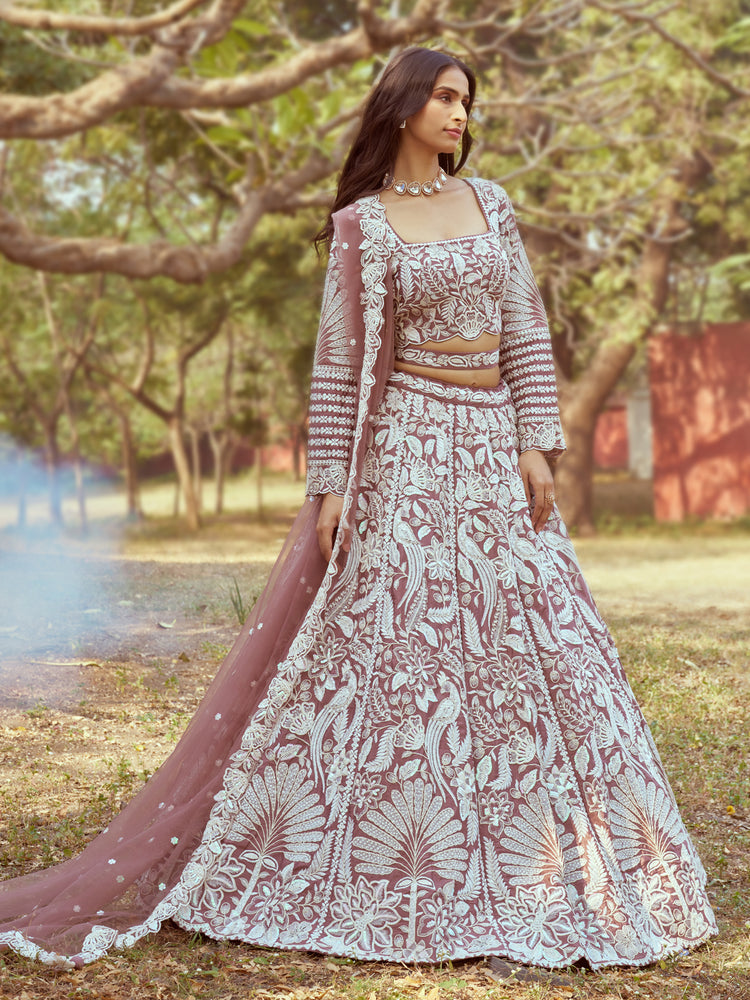 Rose Gold Pure Satin Sequins embroidery Semi-Stitched Lehenga choli & Dupatta