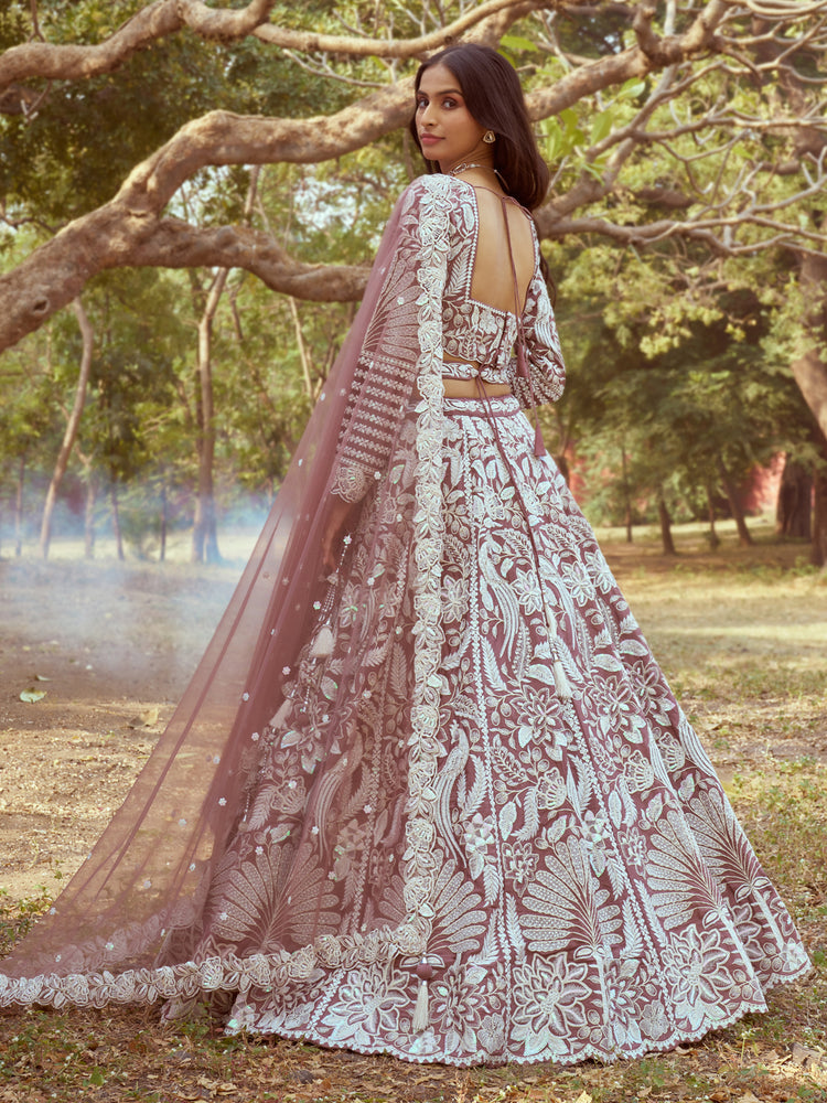 Rose Gold Pure Satin Sequins embroidery Semi-Stitched Lehenga choli & Dupatta