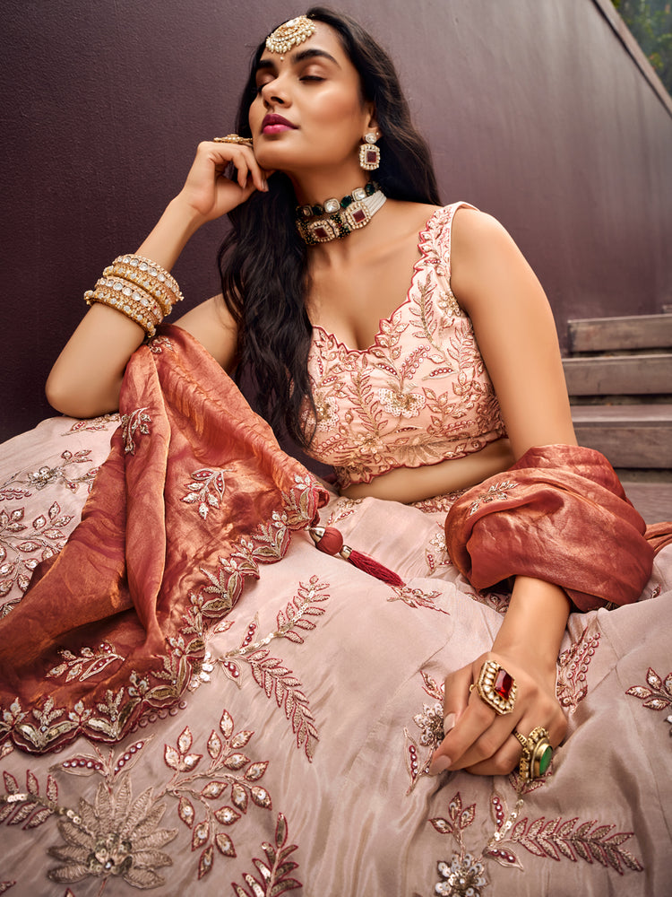 Rose Gold Viscos fabric Sequins work Semi-Stitched Lehenga choli & Dupatta