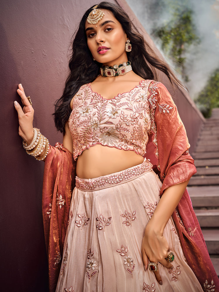 Rose Gold Viscos fabric Sequins work Semi-Stitched Lehenga choli & Dupatta