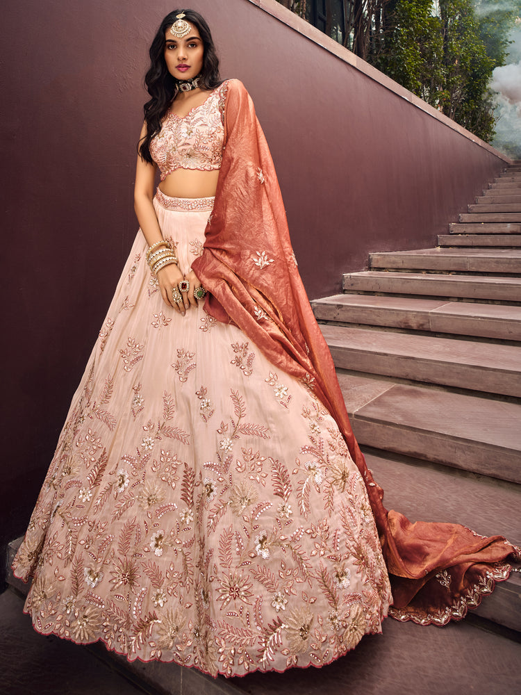 Rose Gold Viscos fabric Sequins work Semi-Stitched Lehenga choli & Dupatta